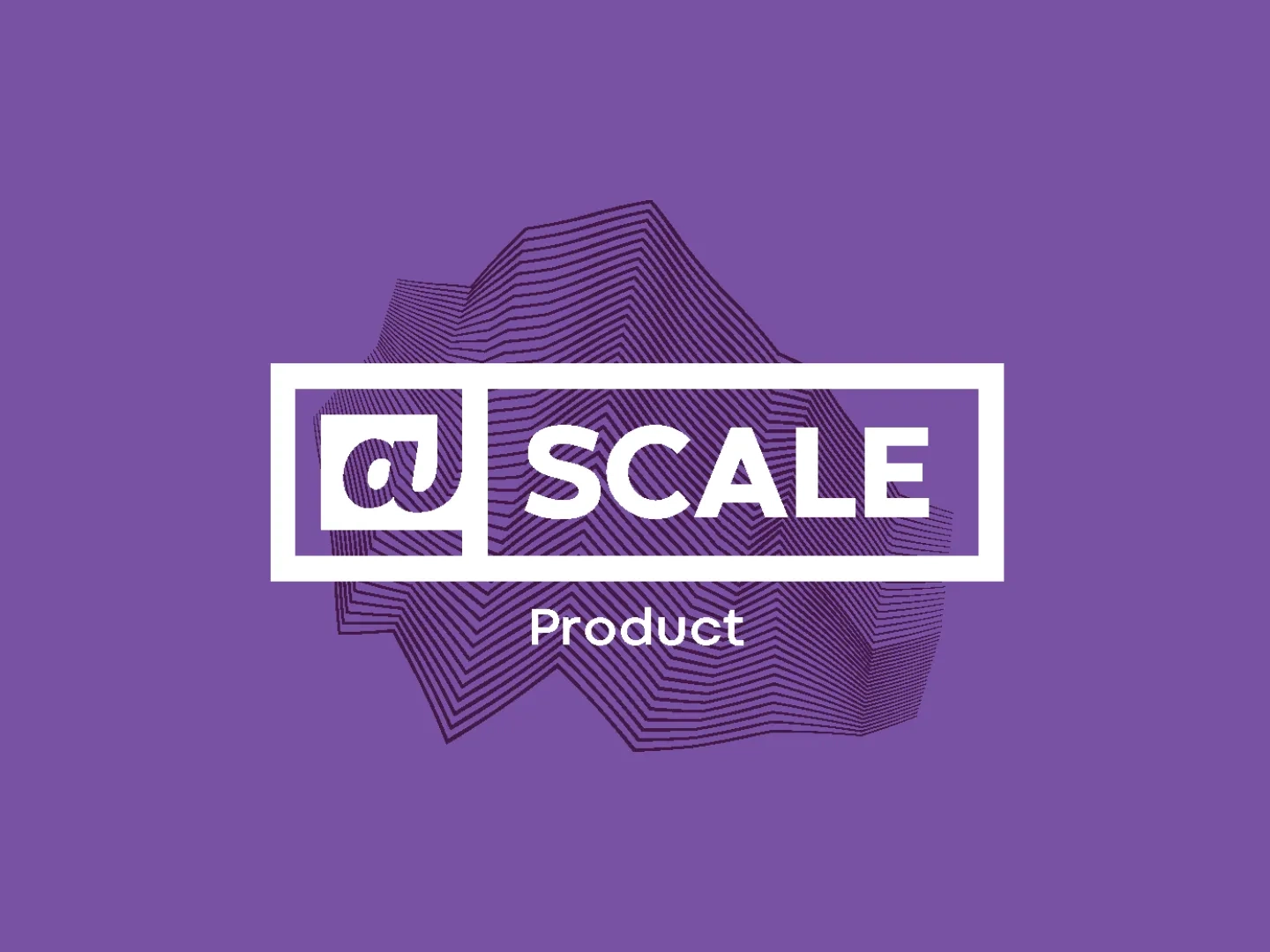 Logo for '@SCALE Product' in bold white text on a purple background with a stylized geometric ribbon design.